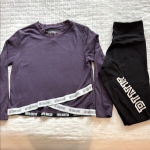 Victoria Secret Pink Cozy Black Leggings and Victoria Sport Purple Top.